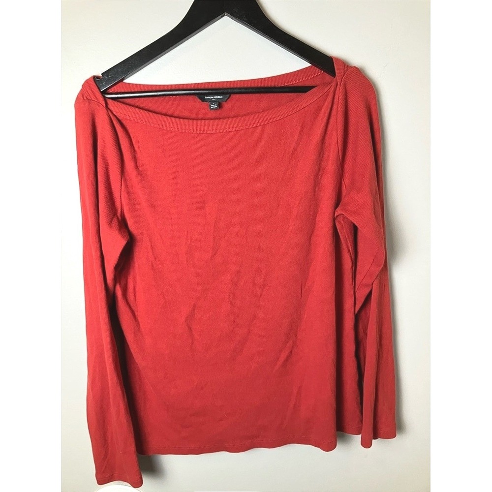 Banana Republic Rust Long Sleeve Boatneck Cotton Blend Top Size Large Minimalist